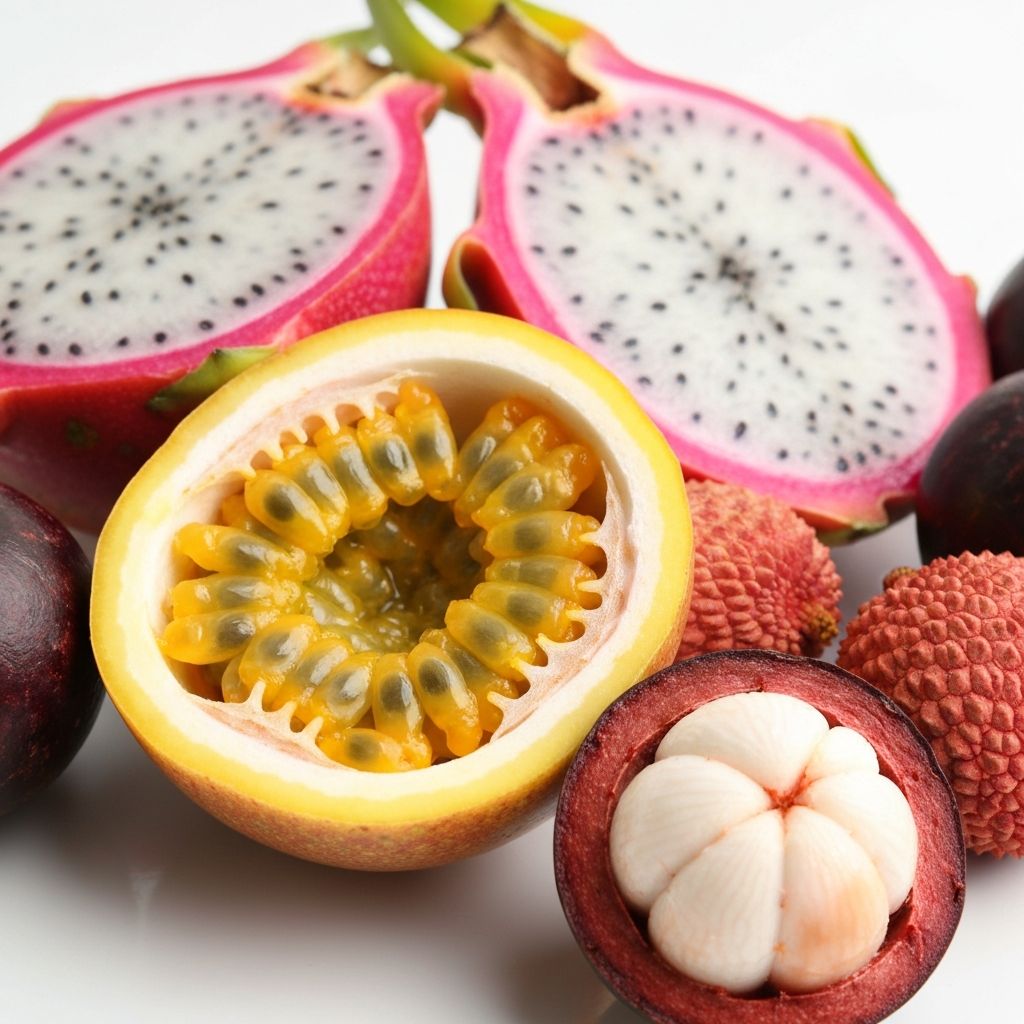 Colorful tropical fruits showing vitamin-rich composition