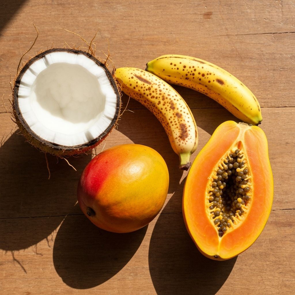 Tropical fruits rich in minerals arrangement